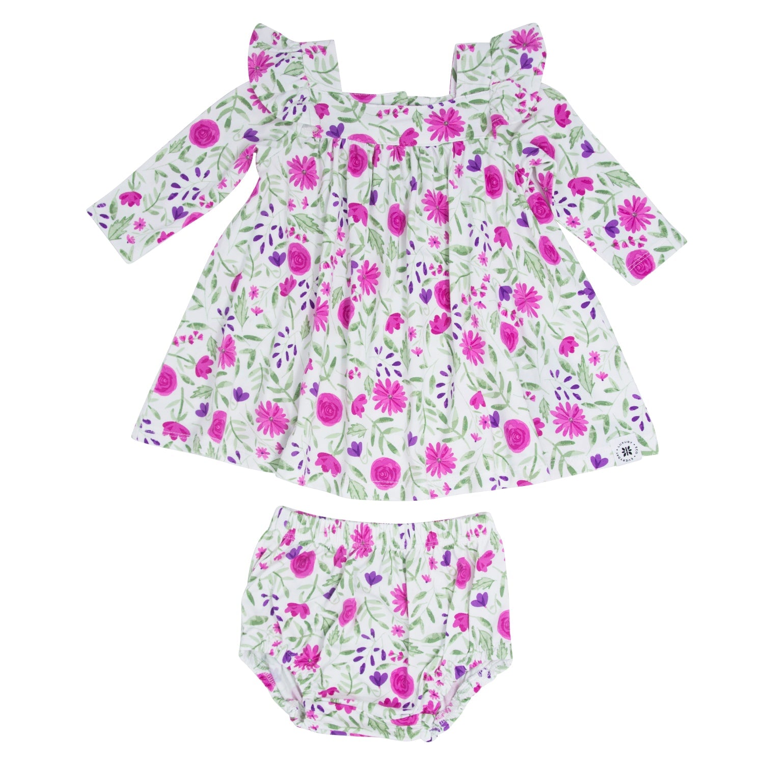 Sweet Purple Flowers Ruffle Dress with Bloomer