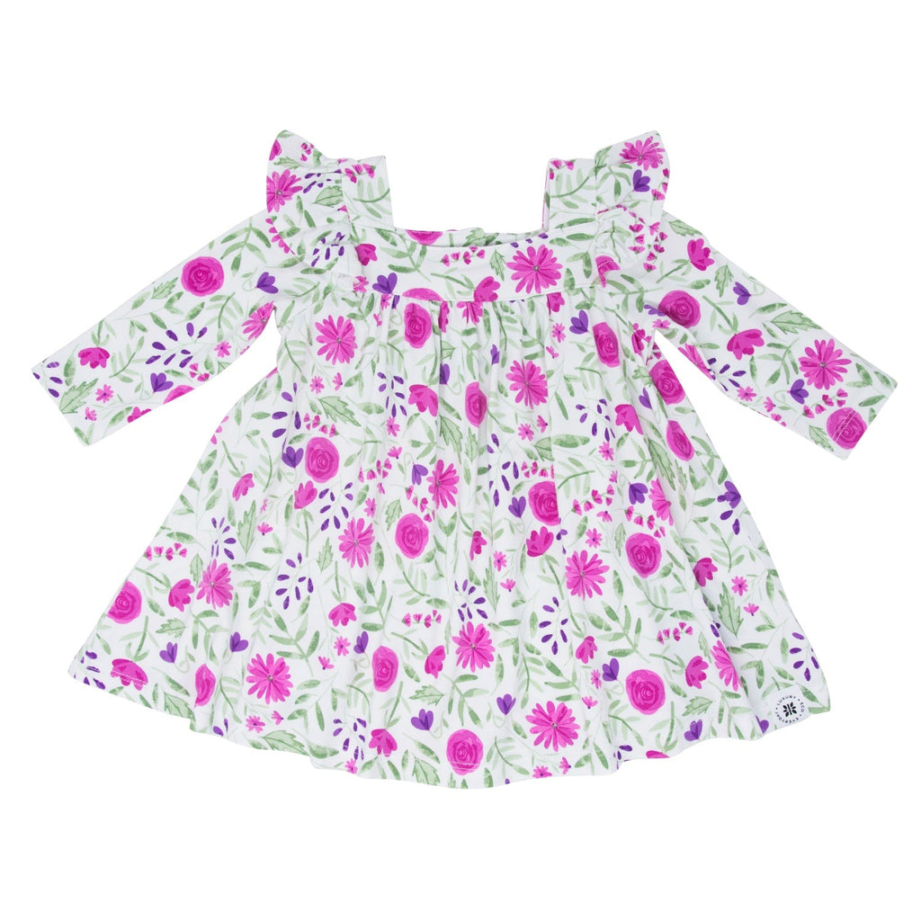 Sweet Purple Flowers Ruffle Dress with Bloomer