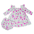 Sweet Purple Flowers Ruffle Dress with Bloomer