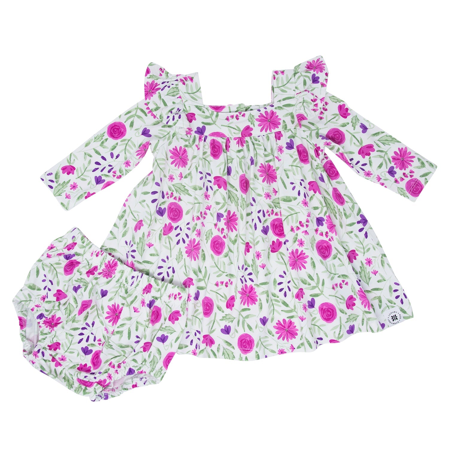 Sweet Purple Flowers Ruffle Dress with Bloomer