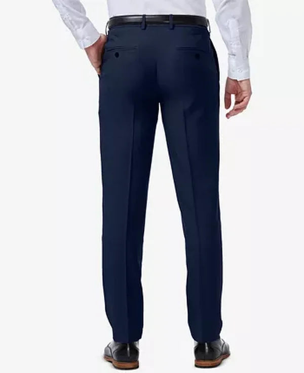 HAGGAR Mens Premium Comfort Slim-Fit Stretch Flat-Front Dress Pants,33WX32L/Blue
