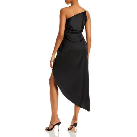 Aqua One Shoulder Asymmetric MIDI Dress, Large