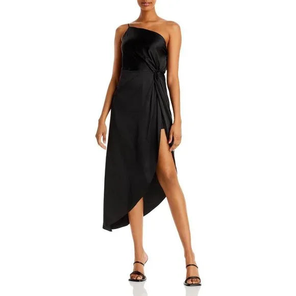 Aqua One Shoulder Asymmetric MIDI Dress, Large