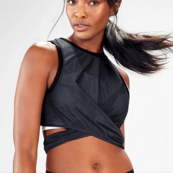 Fabletics women's Marissa Tie Up/Black Pewter Tank Size L
