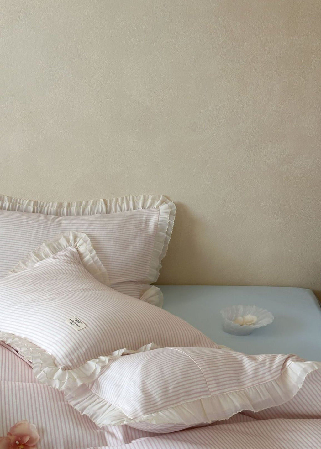 Mabel Lace Double Gauze Striped Bedding Set / Blue