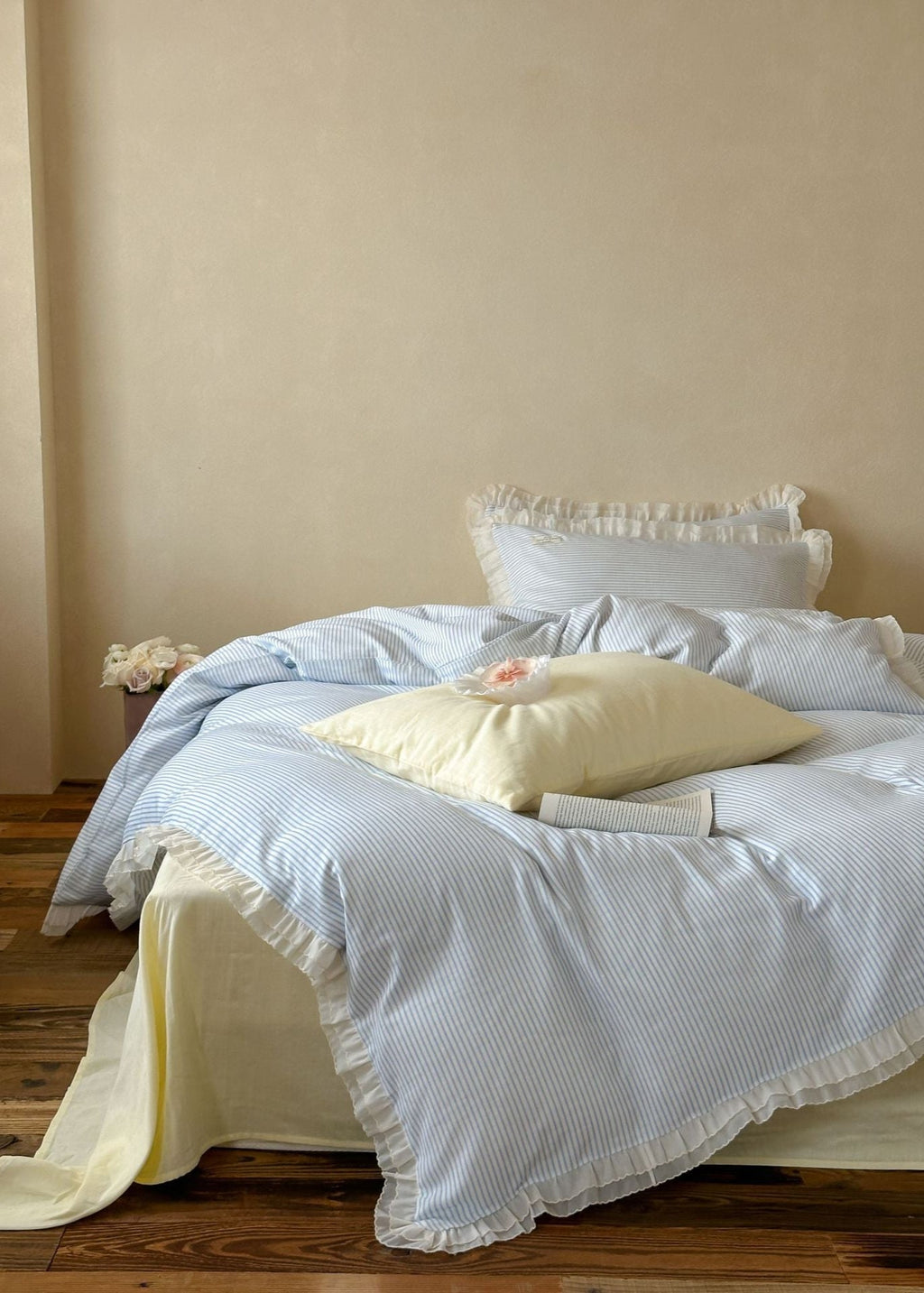 Mabel Lace Double Gauze Striped Bedding Set / Pink