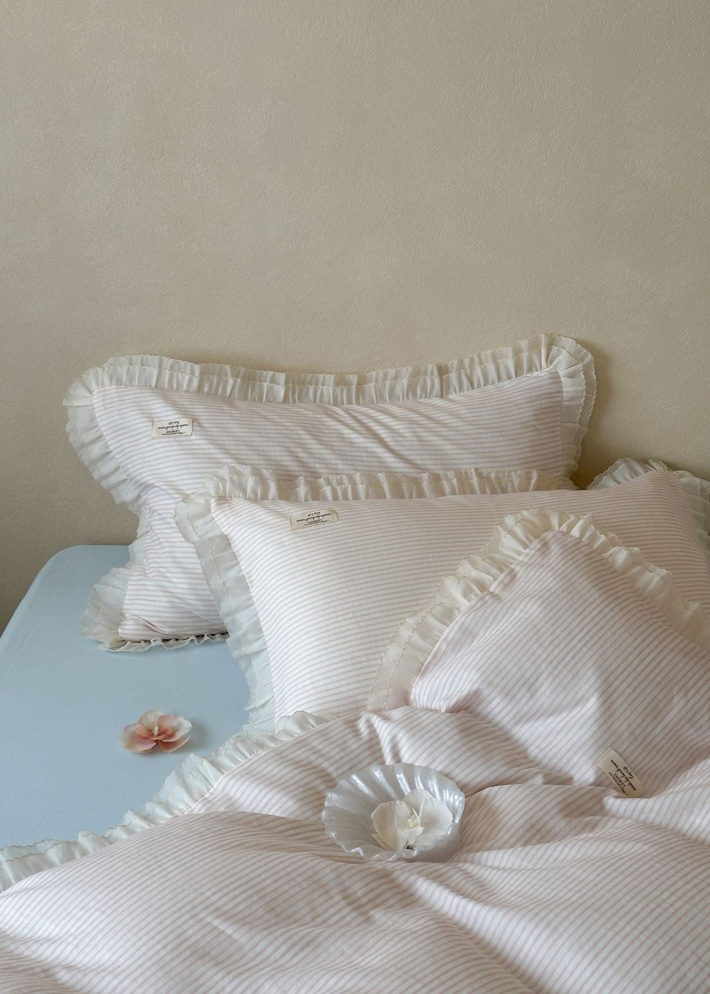 Mabel Lace Double Gauze Striped Bedding Set / Blue