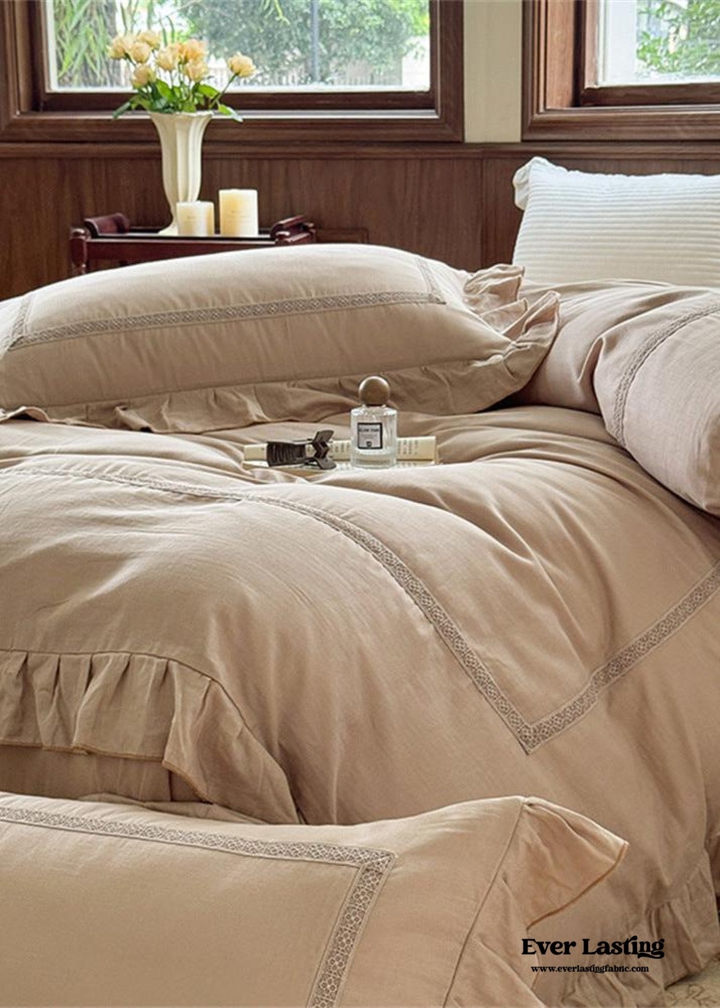 Madeleine Lace Double Gauze Ruffle Bedding Set / Green