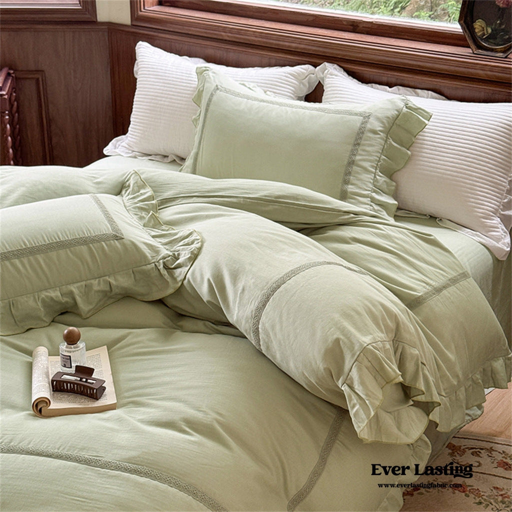 Madeleine Lace Double Gauze Ruffle Bedding Set / Green