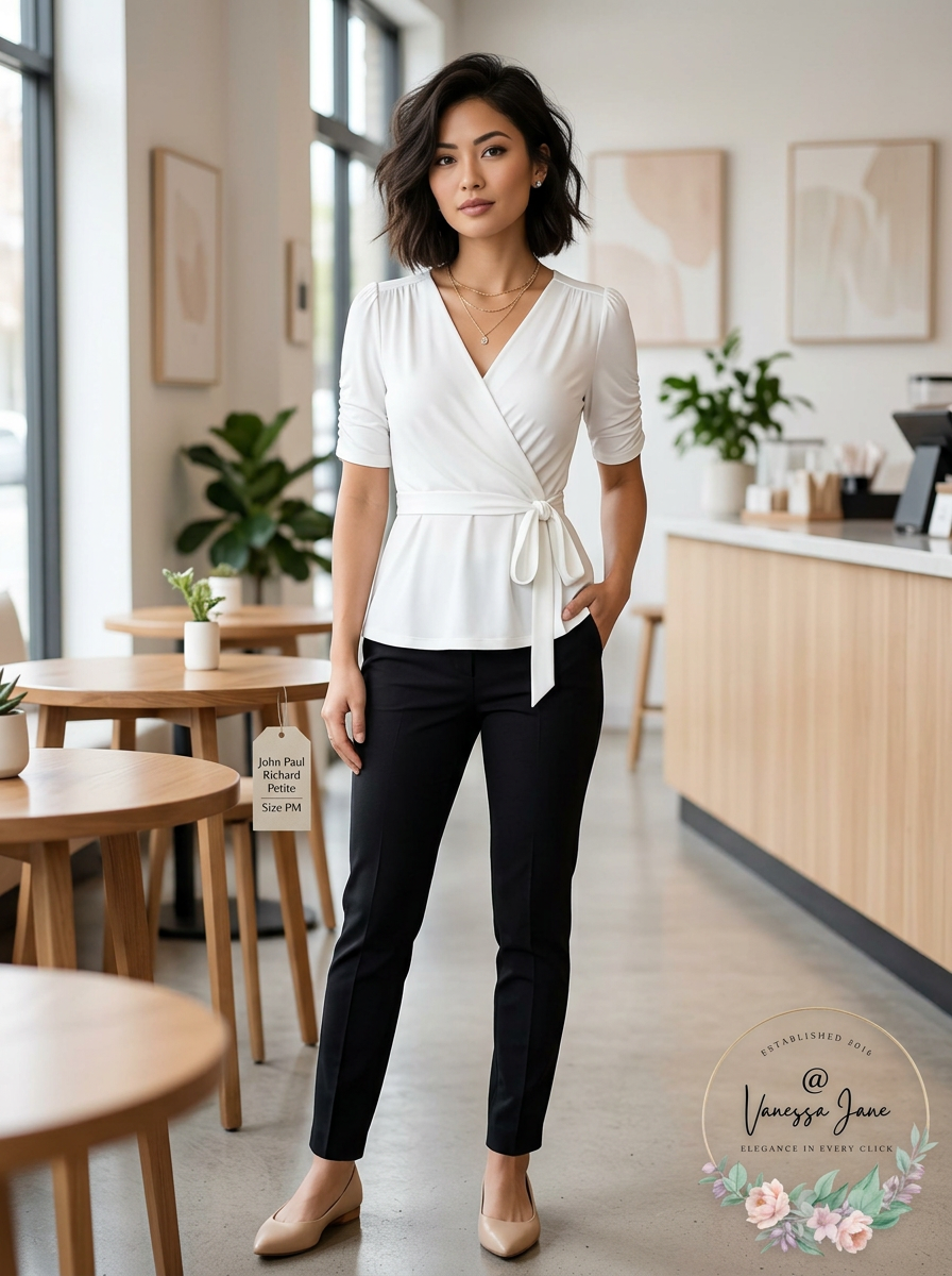 John Paul Richard Petite Ruched Belted Top, Size PM