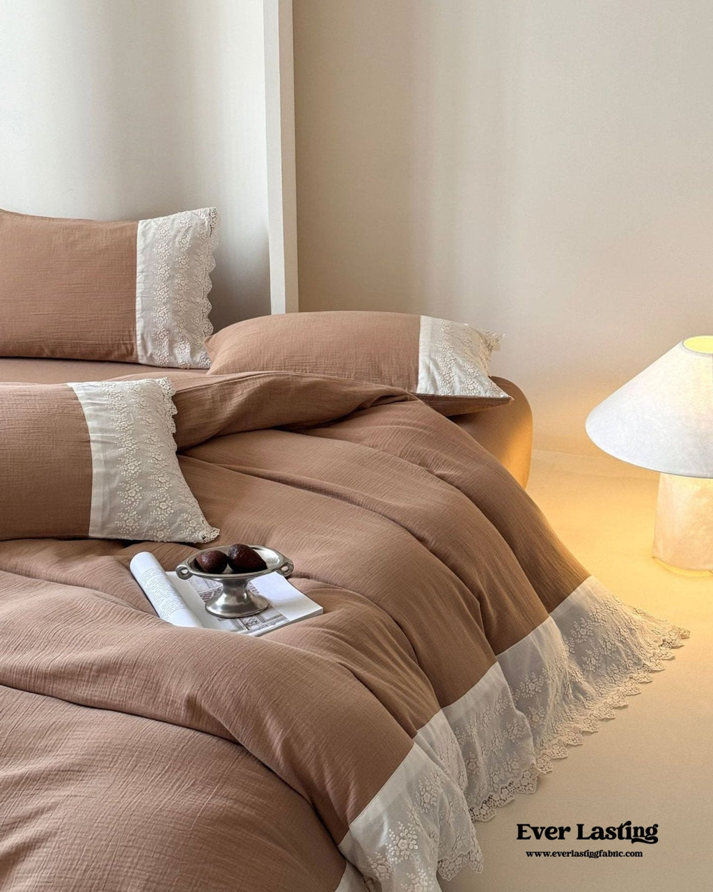 Margaux Lace Double Gauze Bedding Set / Beige Brown