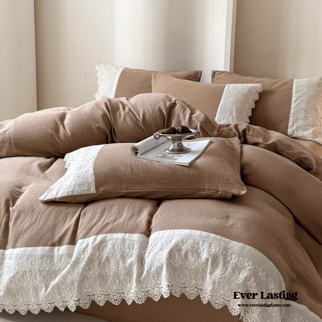 Margaux Lace Double Gauze Bedding Set / Beige Brown