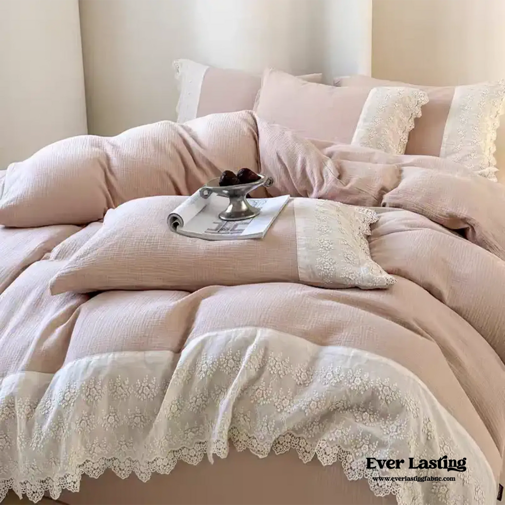 Margaux Lace Double Gauze Bedding Set / Beige Brown