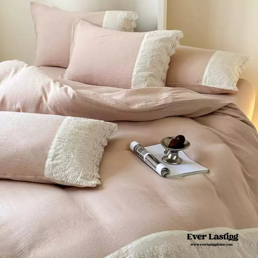 Margaux Lace Double Gauze Bedding Set / Chocolate Brown