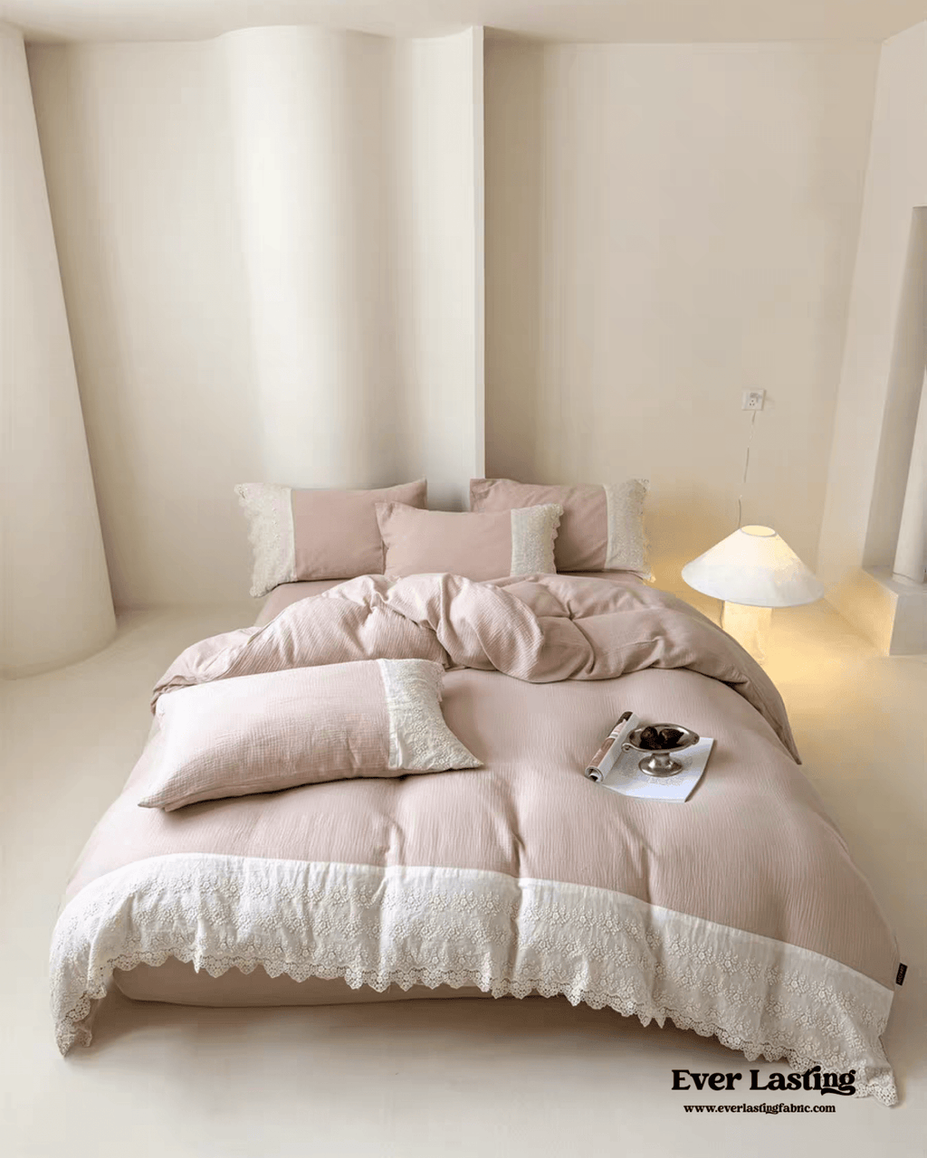 Margaux Lace Double Gauze Bedding Set / Chocolate Brown