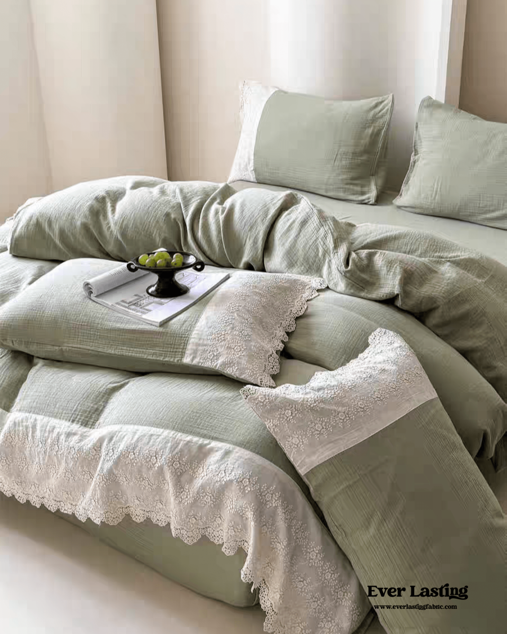 Margaux Lace Double Gauze Bedding Set / Chocolate Brown
