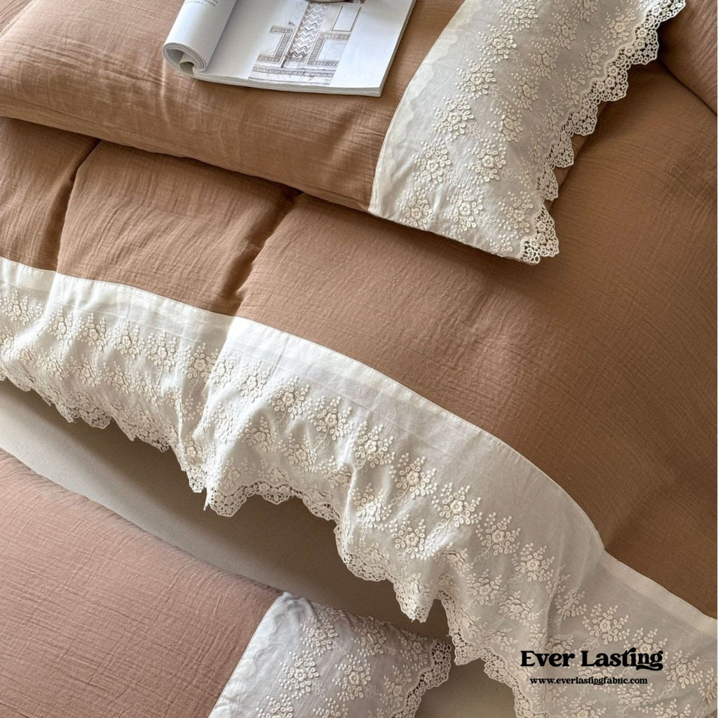 Margaux Lace Double Gauze Bedding Set / Chocolate Brown