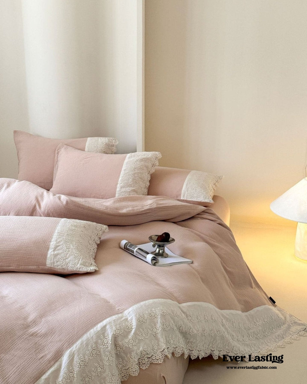 Margaux Lace Double Gauze Bedding Set / Pastel Pink