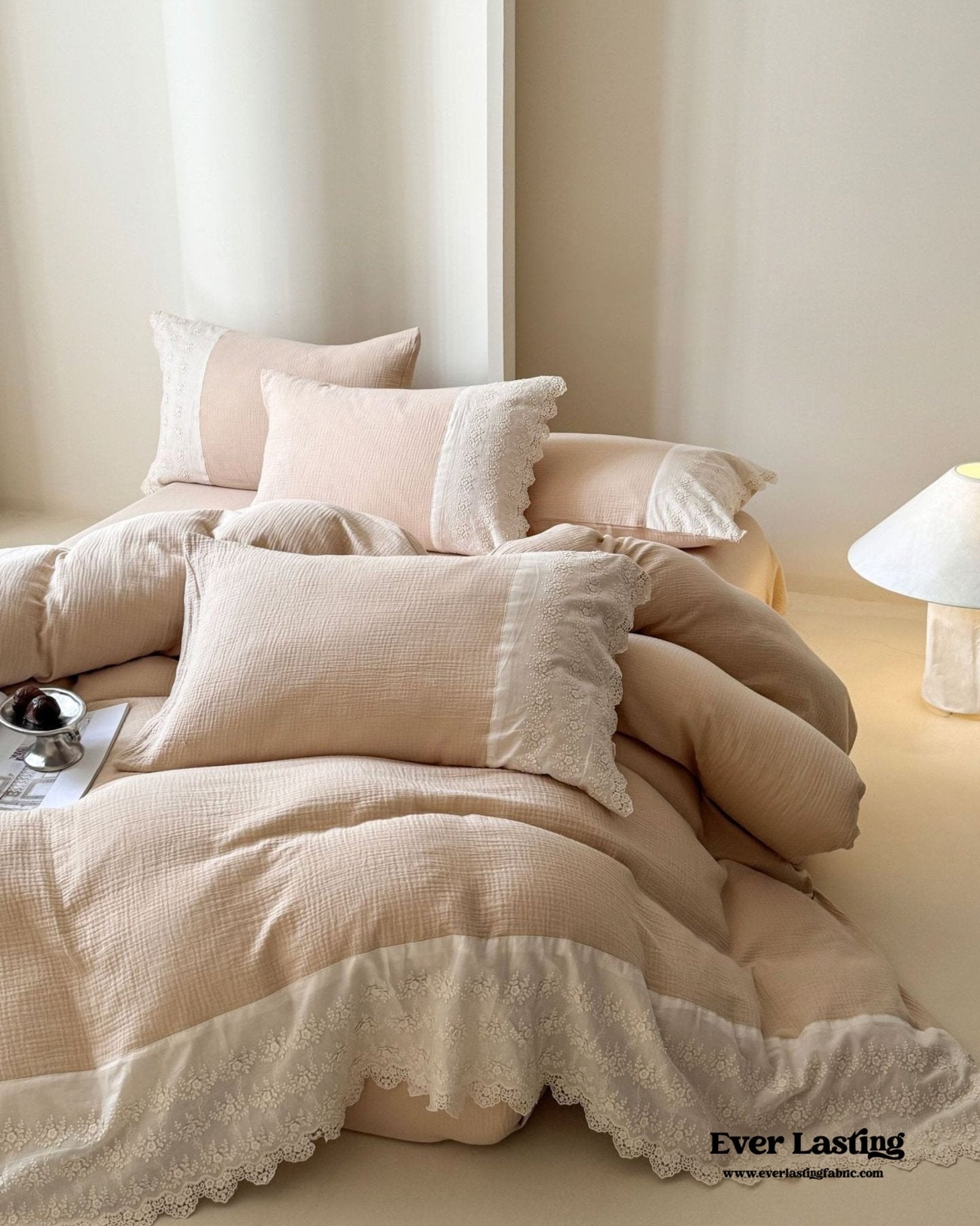 Margaux Lace Double Gauze Bedding Set / Sage Green
