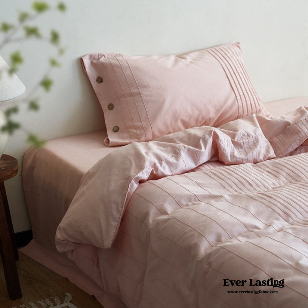 Milo Minimalist Solid Button Bedding Set / Pink