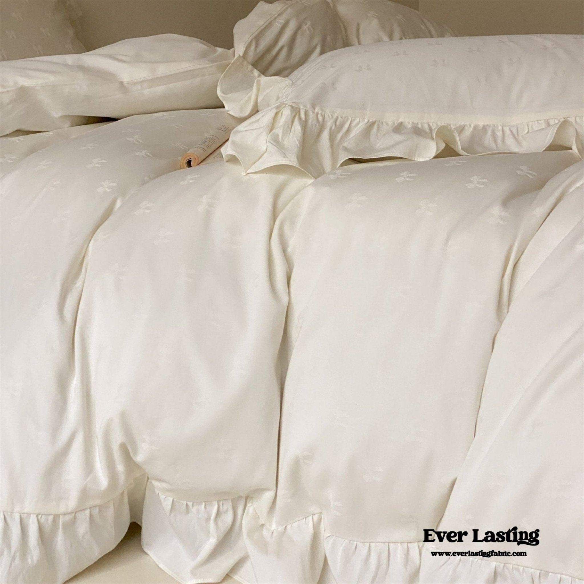 Mimi Ribbon Ruffle White Bedding Set