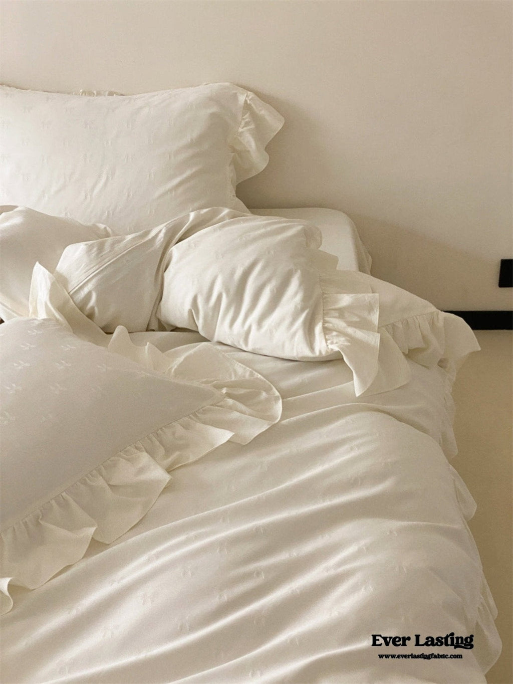 Mimi Ribbon Ruffle White Bedding Set