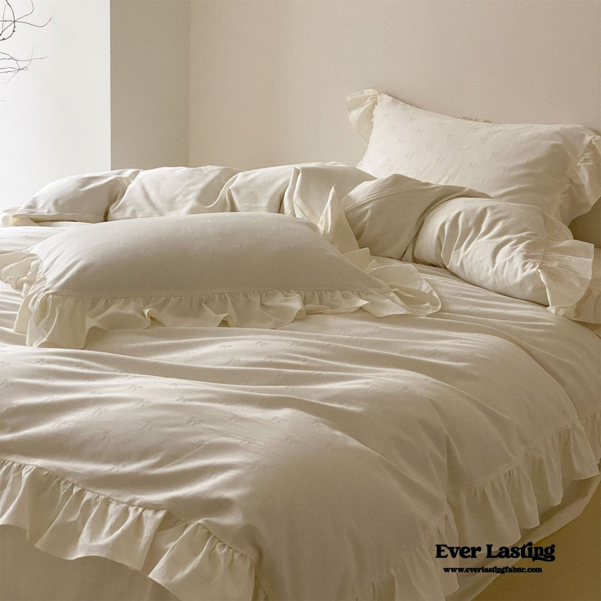 Mimi Ribbon Ruffle White Bedding Set