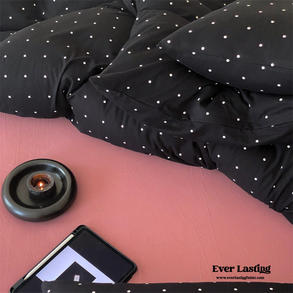 Mini Polka Dot Jersey Knit Bedding Set / Black + Pink