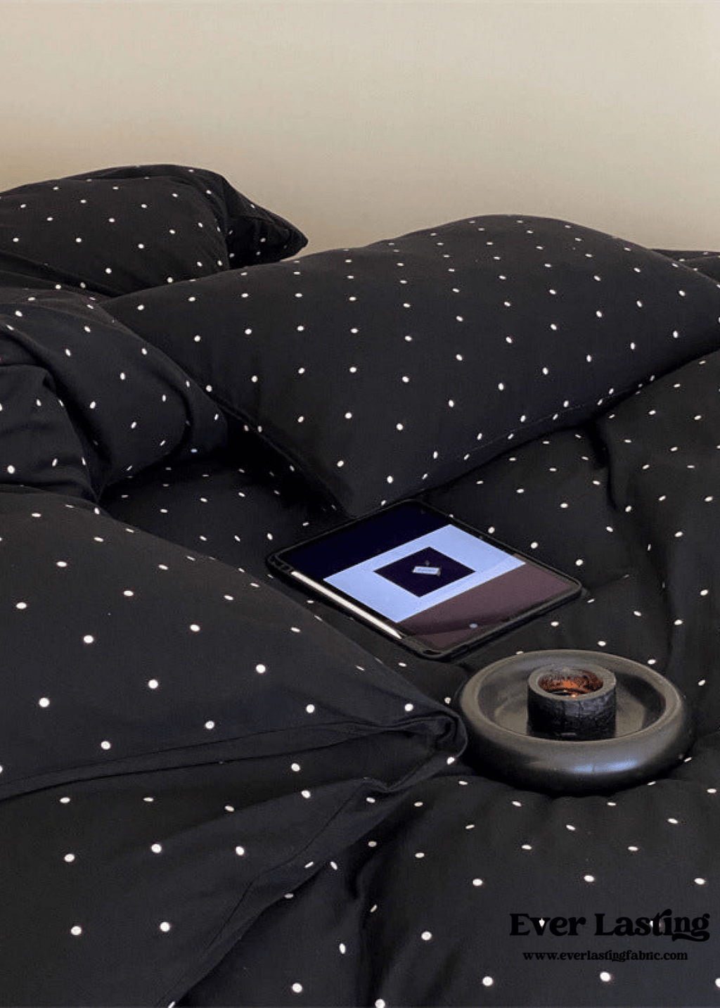 Mini Polka Dot Jersey Knit Bedding Set / Black + Pink