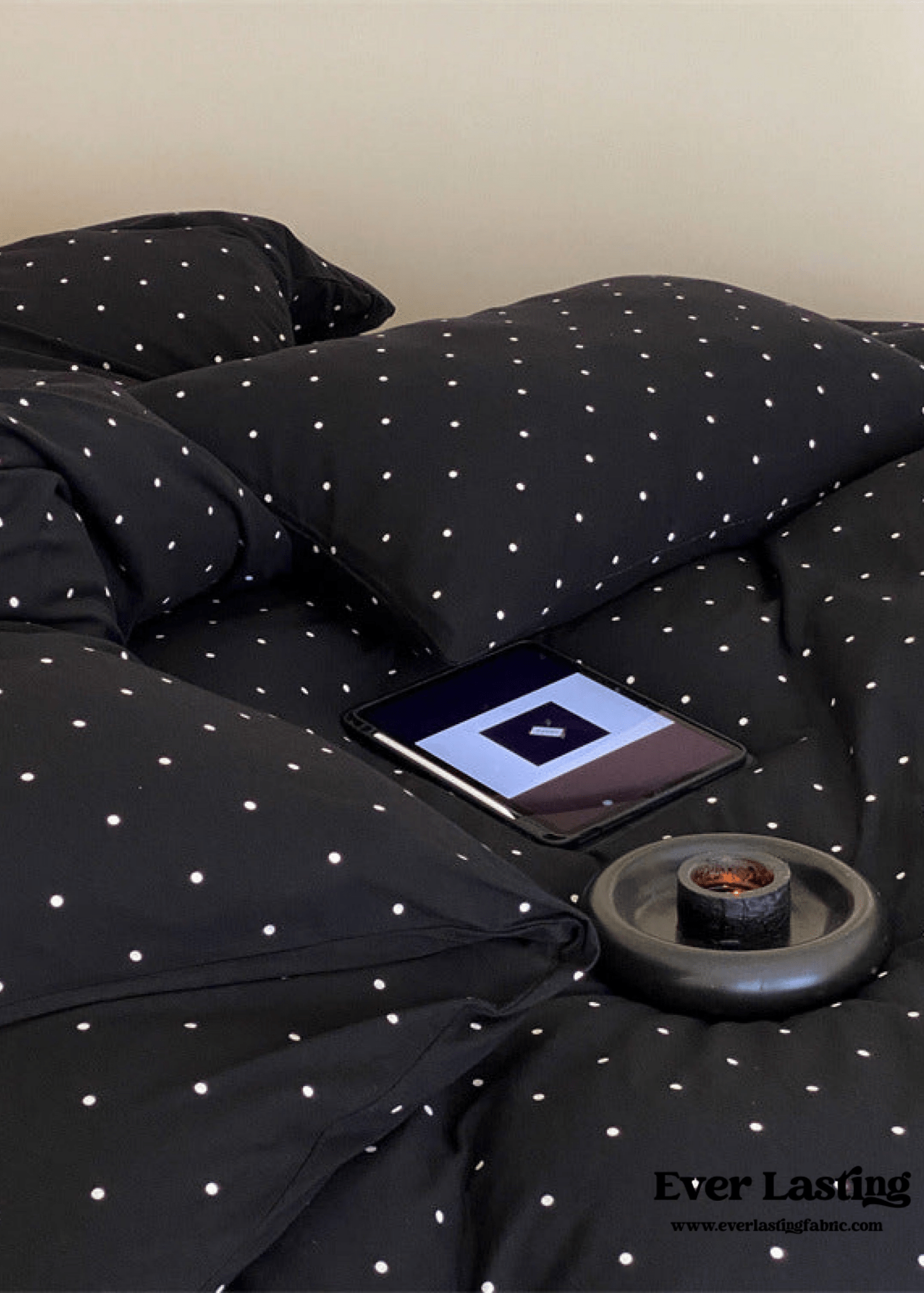 Mini Polka Dot Jersey Knit Bedding Set / Black + Pink