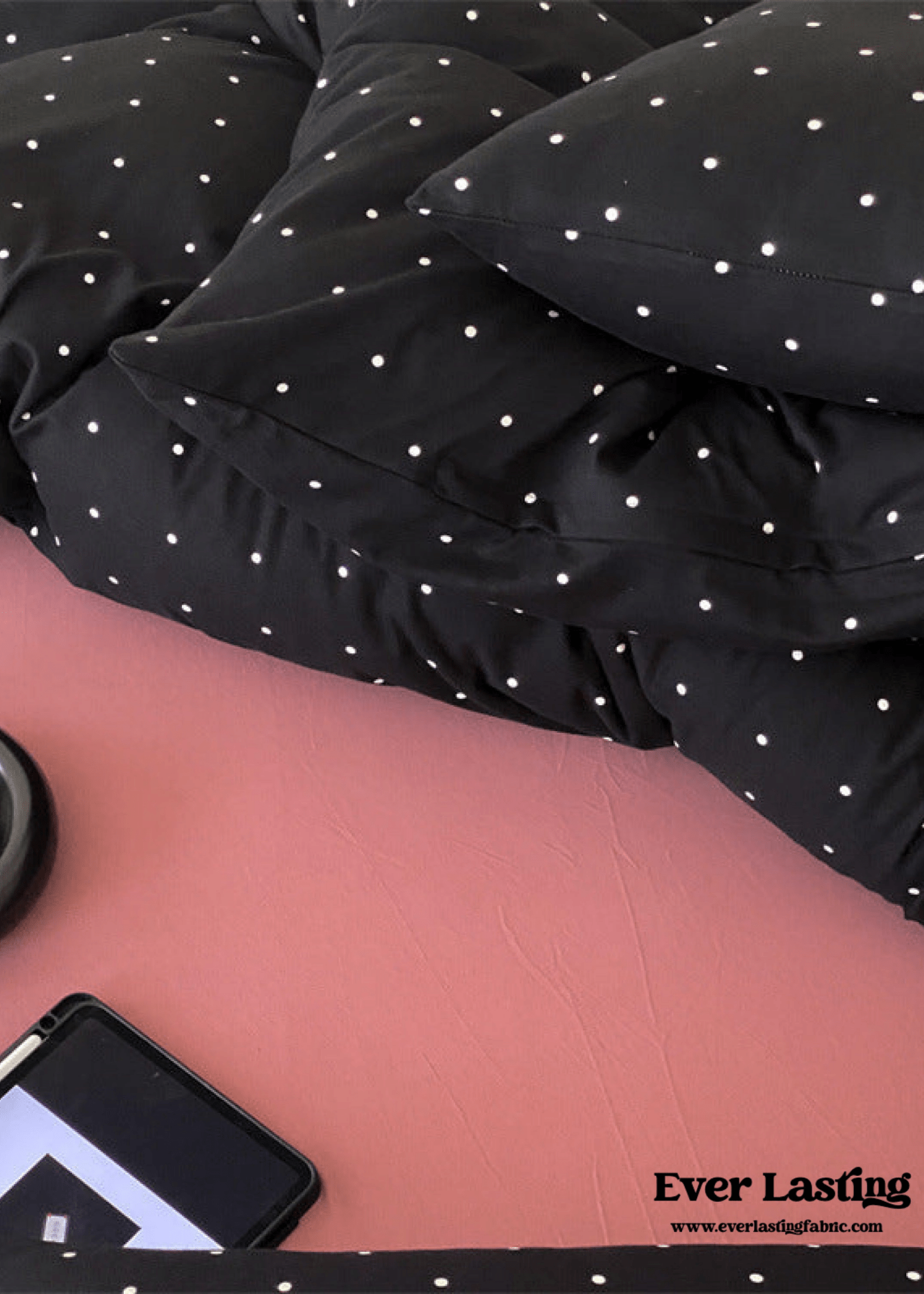 Mini Polka Dot Jersey Knit Bedding Set / Black + Pink