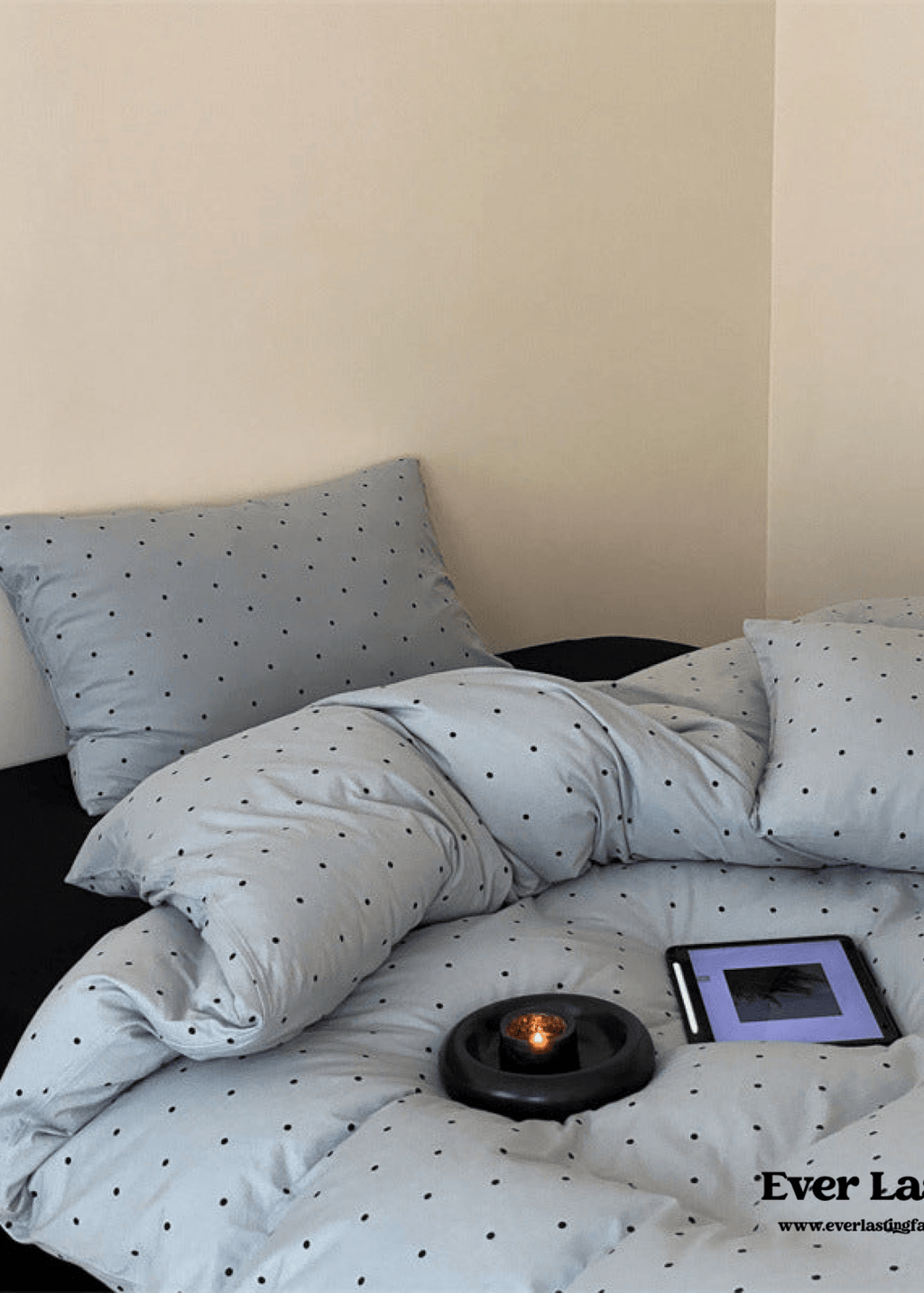 Mini Polka Dot Jersey Knit Bedding Set / Black + Pink