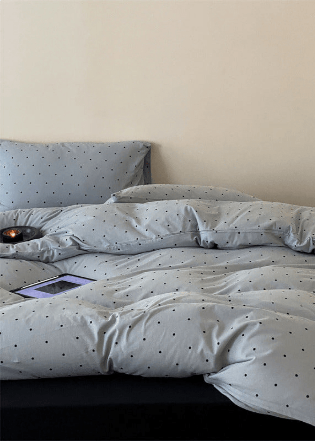 Mini Polka Dot Jersey Knit Bedding Set / Blue + Black