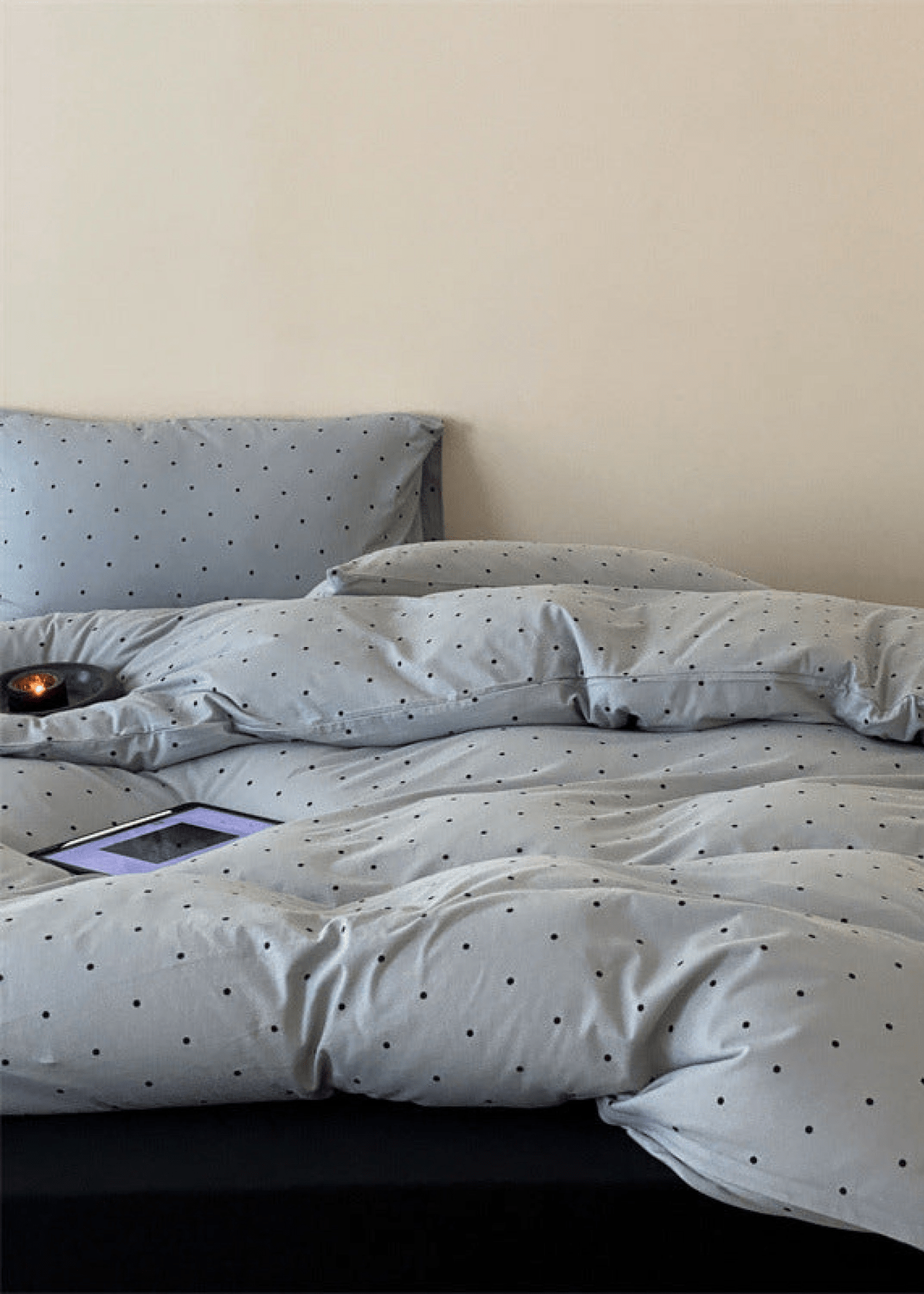 Mini Polka Dot Jersey Knit Bedding Set / Blue + Black
