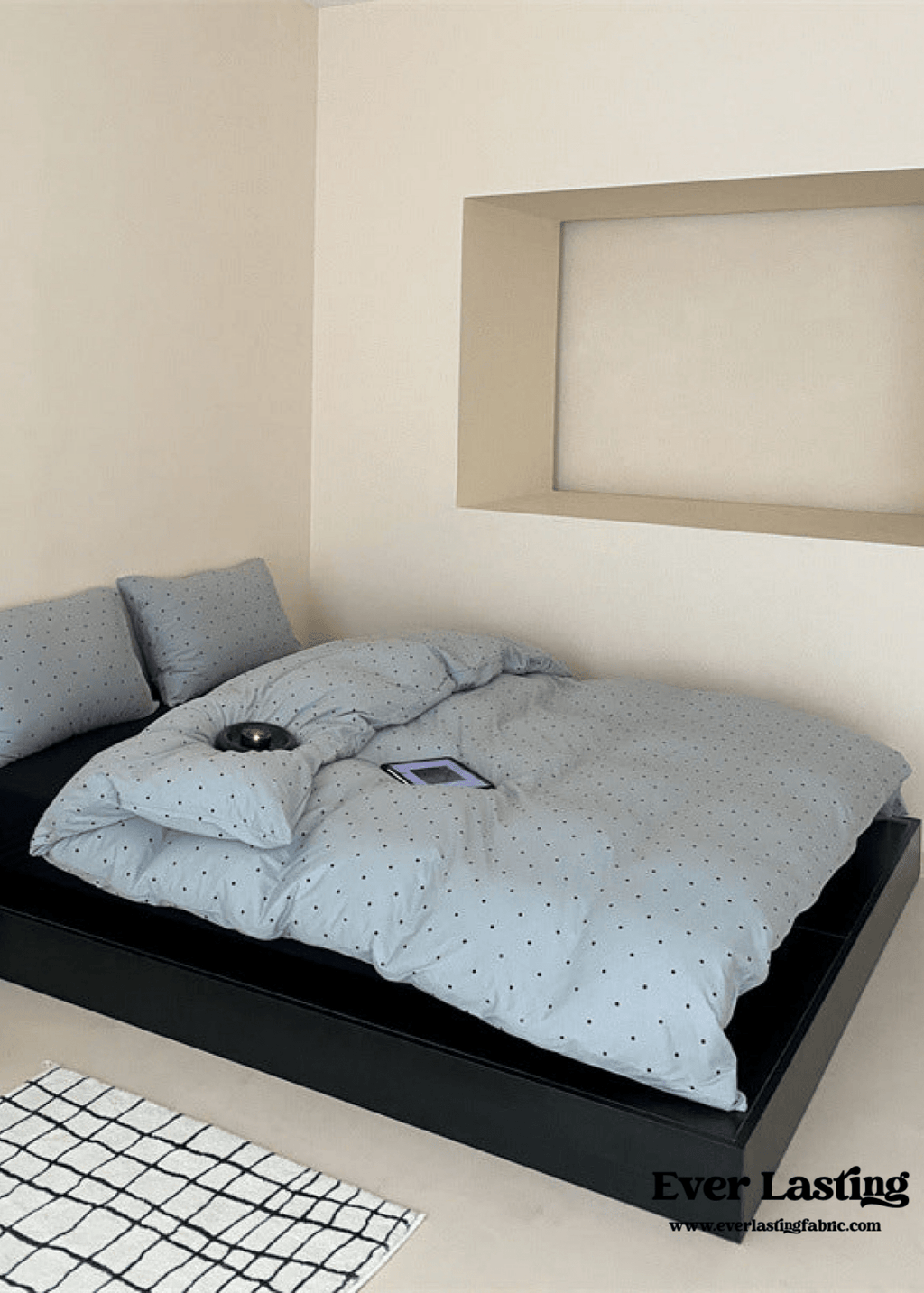 Mini Polka Dot Jersey Knit Bedding Set / Blue + Black