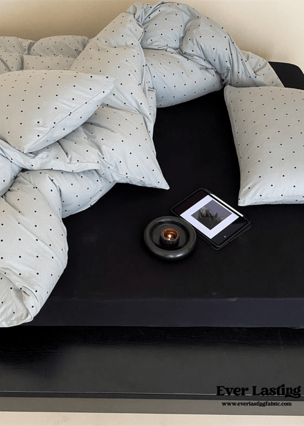 Mini Polka Dot Jersey Knit Bedding Set / Blue + Black