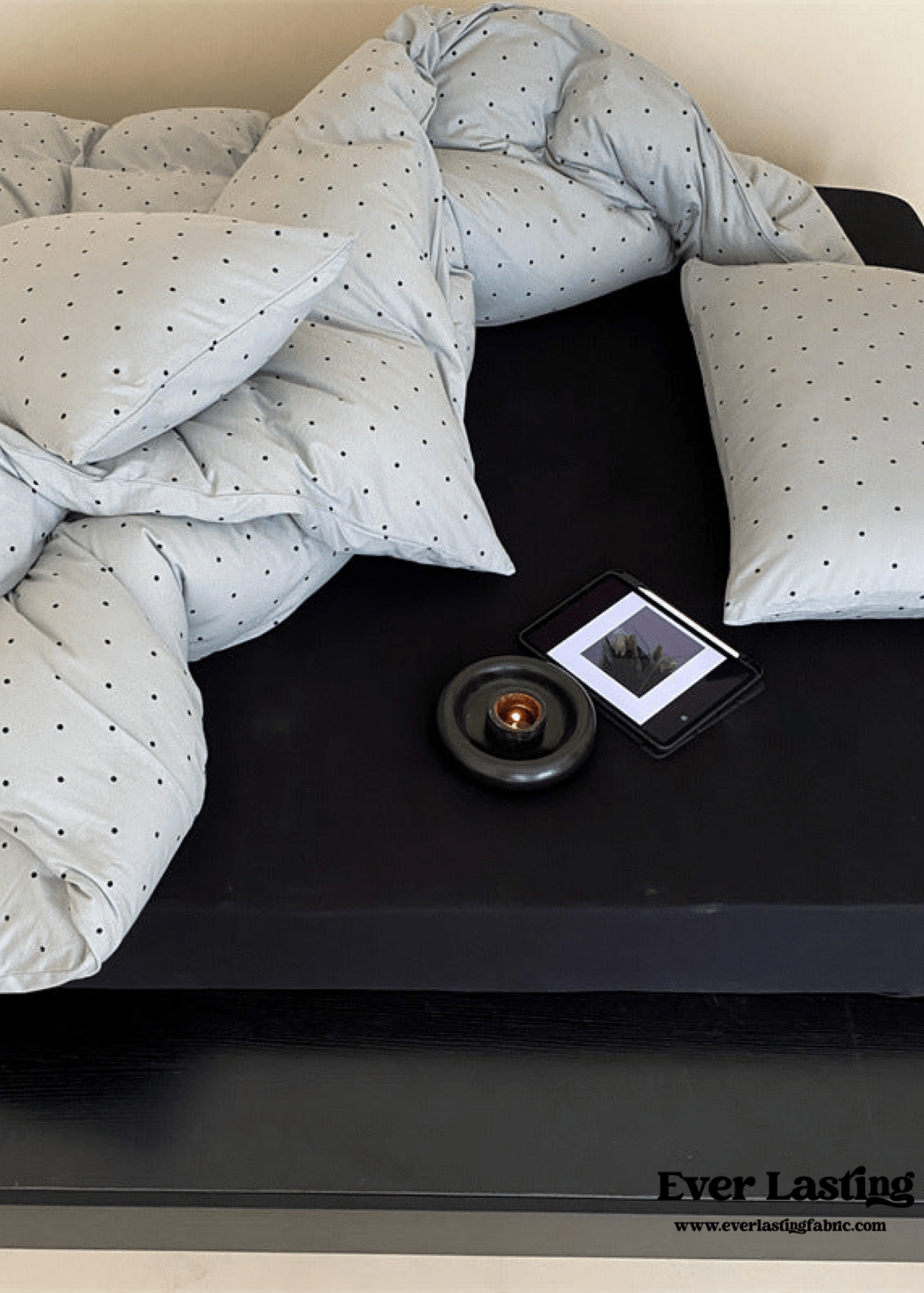 Mini Polka Dot Jersey Knit Bedding Set / Blue + Black