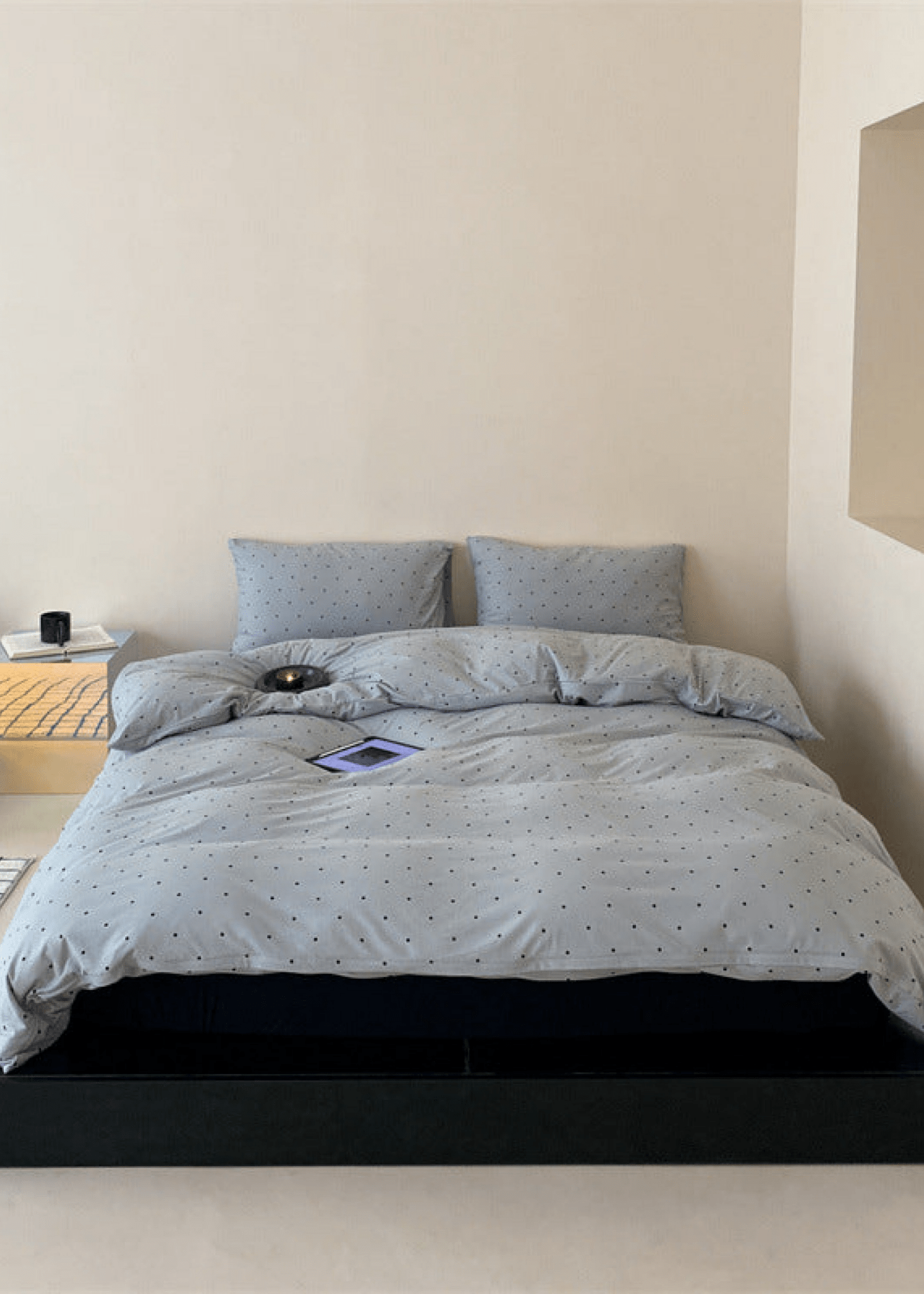 Mini Polka Dot Jersey Knit Bedding Set / Blue + Black