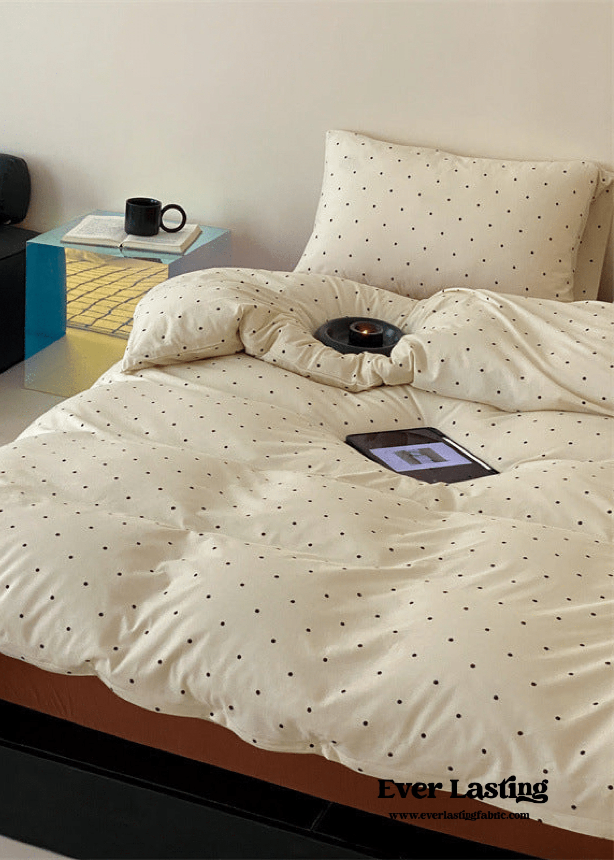 Mini Polka Dot Jersey Knit Bedding Set / Blue + Black