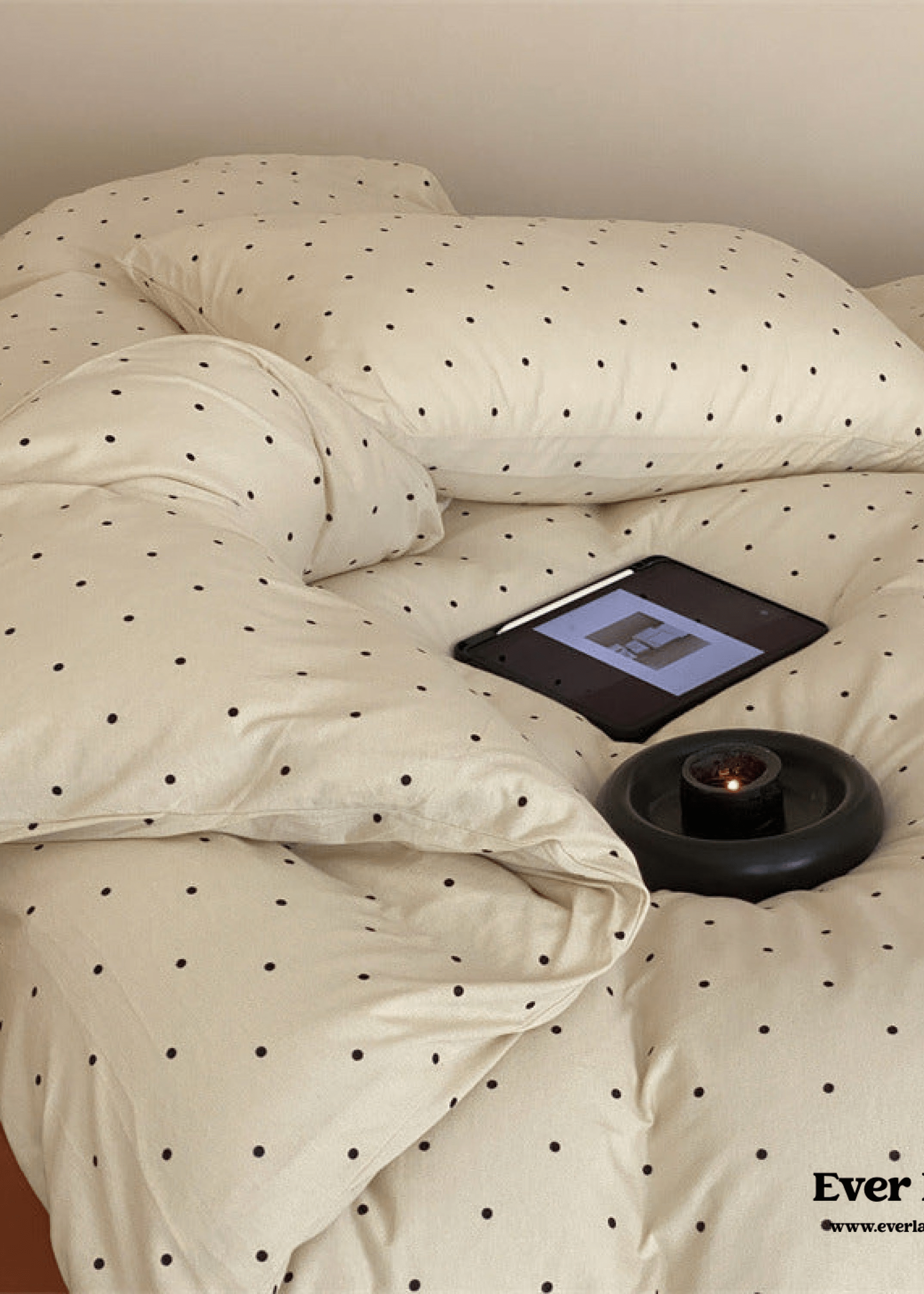 Mini Polka Dot Jersey Knit Bedding Set / Blue + Black