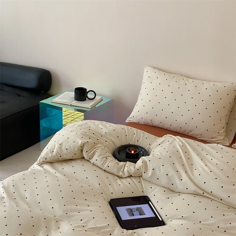 Mini Polka Dot Jersey Knit Bedding Set / Blue + Black