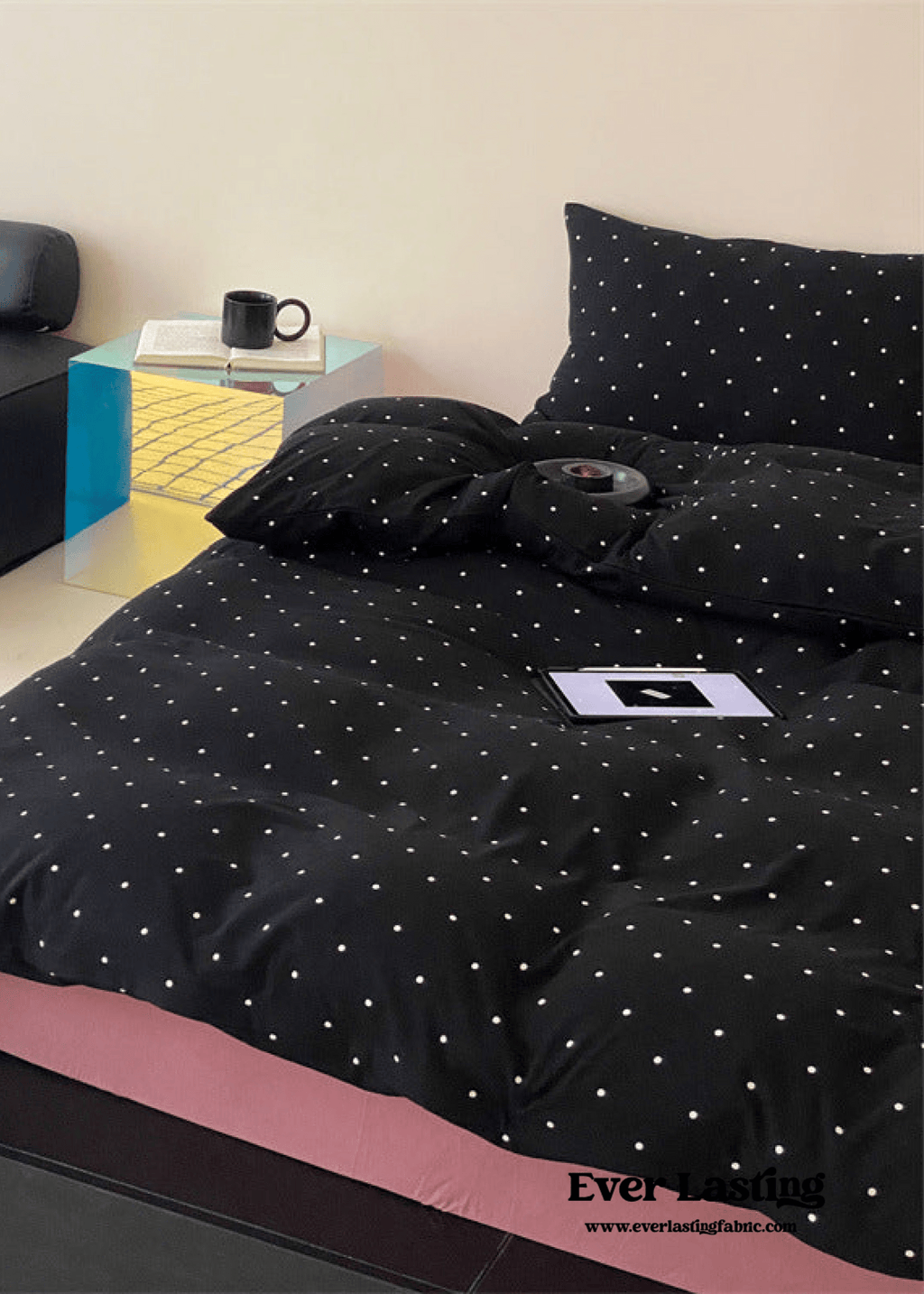 Mini Polka Dot Jersey Knit Bedding Set / Blue + Black