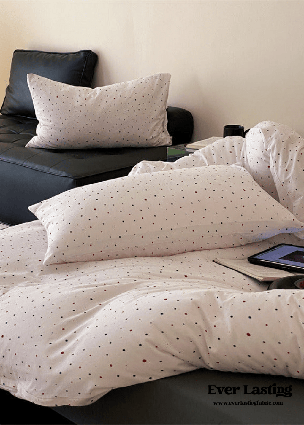 Mini Polka Dot Jersey Knit Bedding Set / Blue + Black