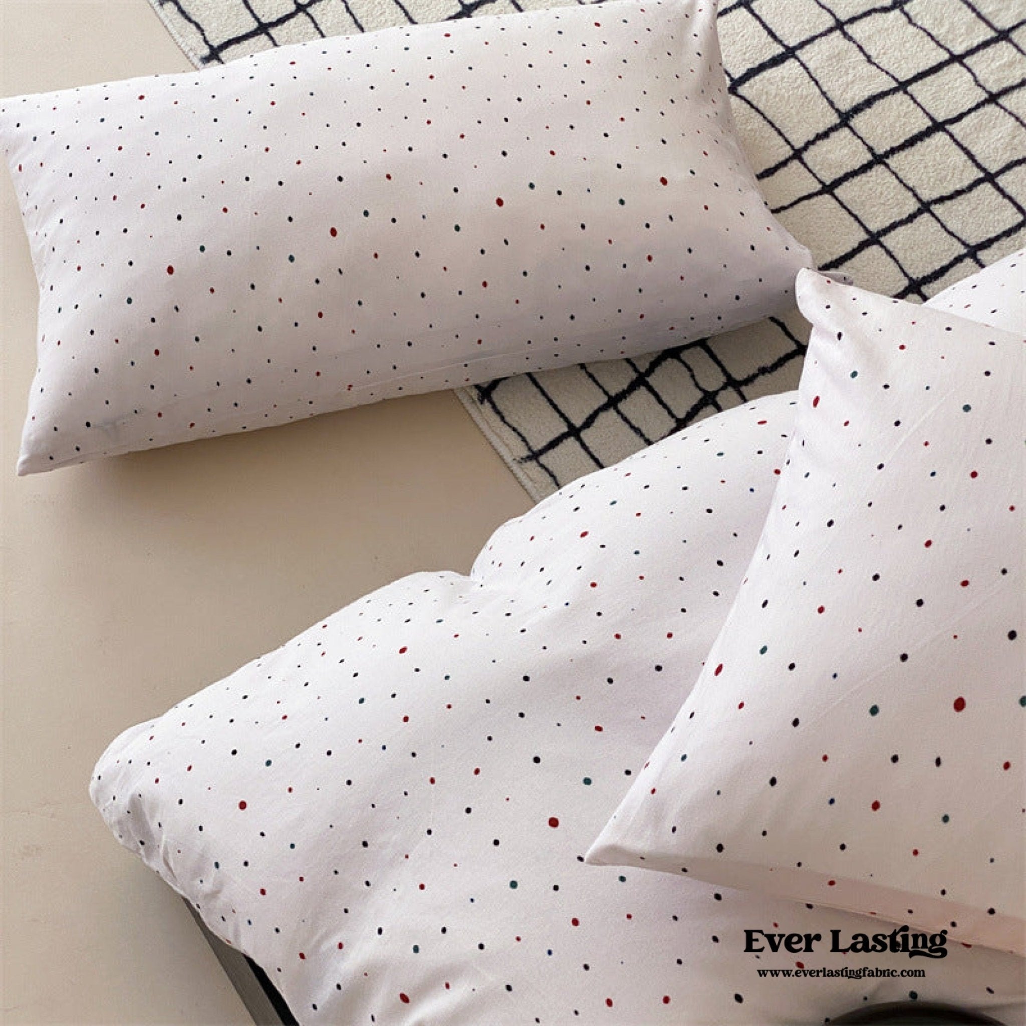 Mini Polka Dot Jersey Knit Bedding Set / White