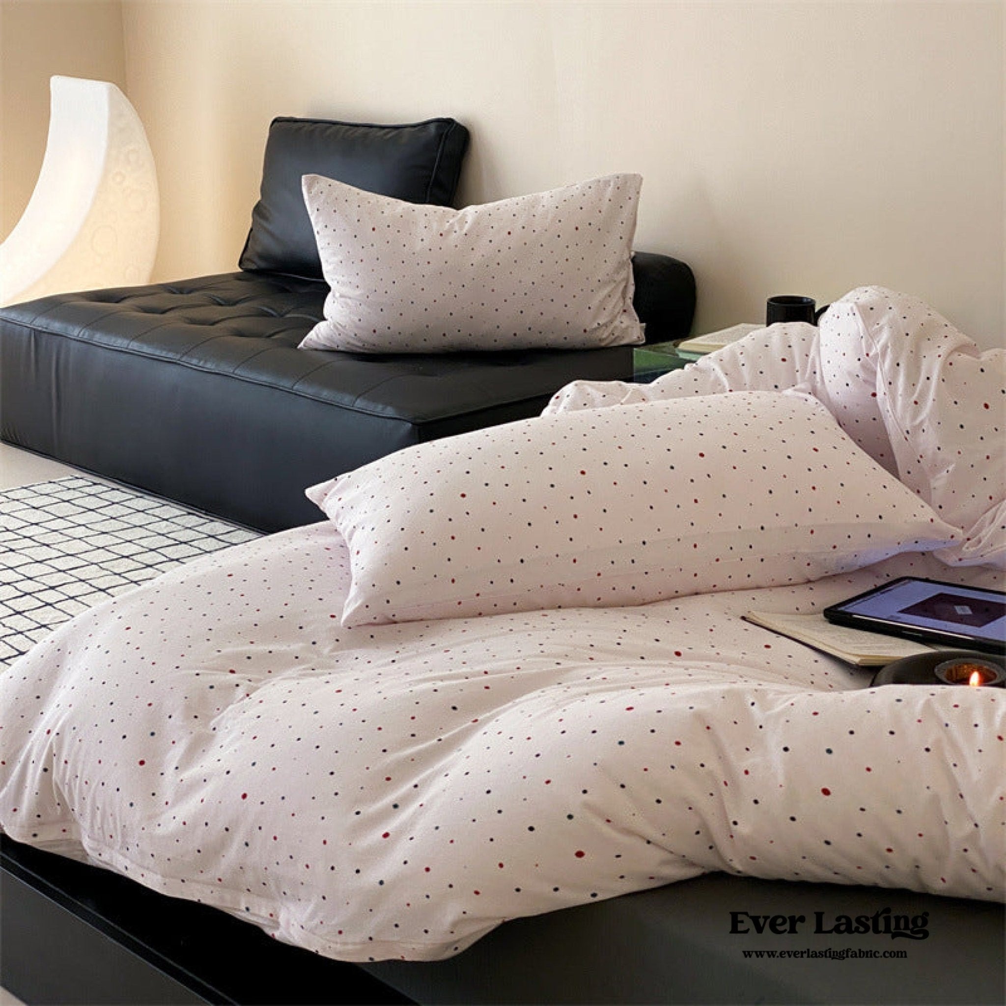 Mini Polka Dot Jersey Knit Bedding Set / White