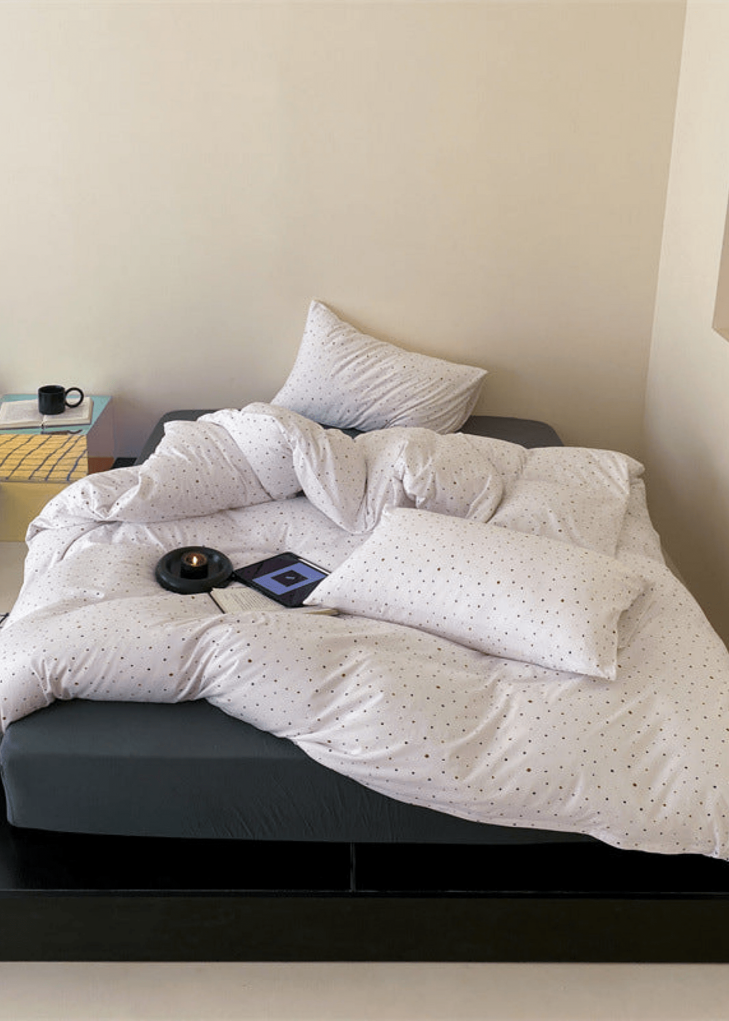 Mini Polka Dot Jersey Knit Bedding Set / White