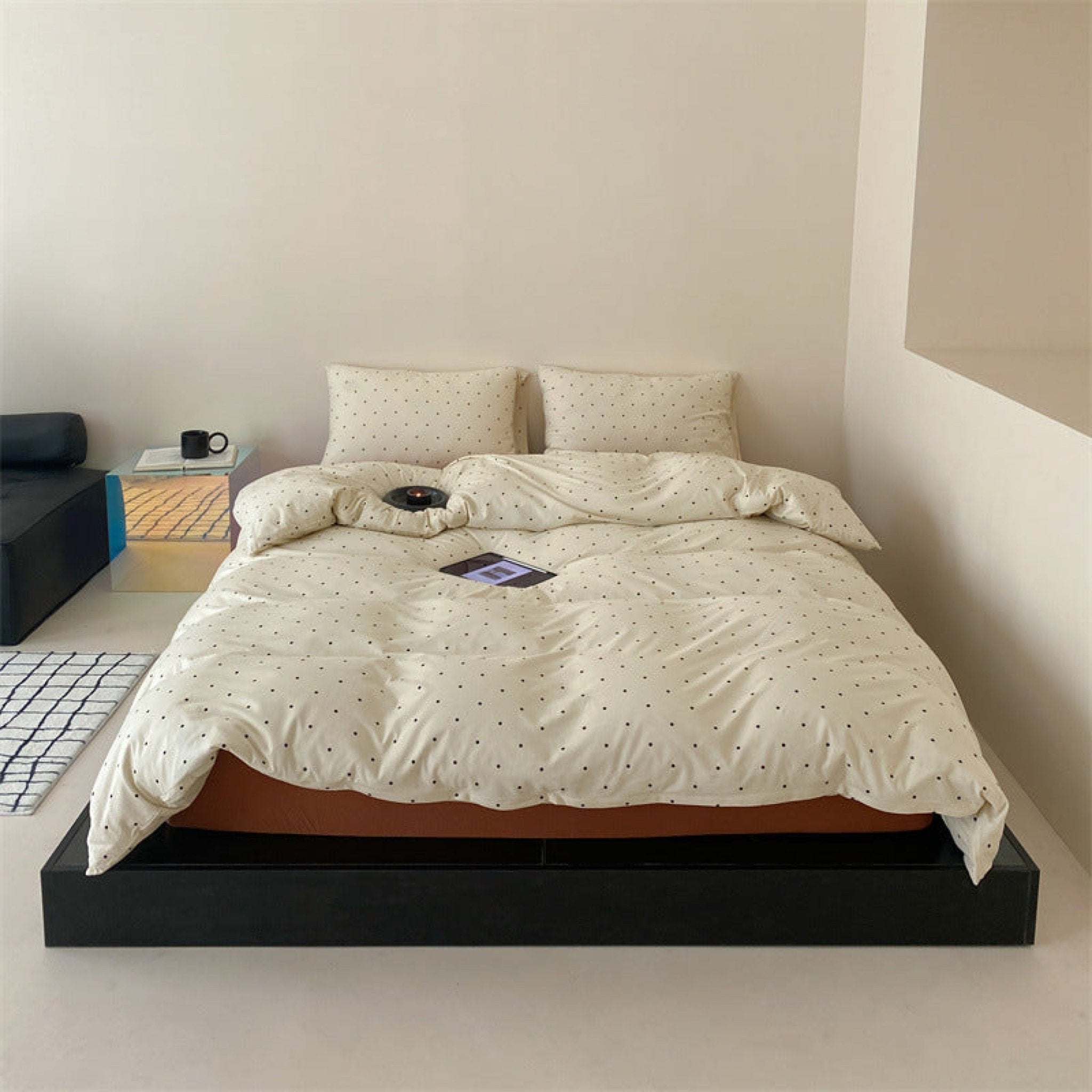 Mini Polka Dot Jersey Knit Bedding Set / White
