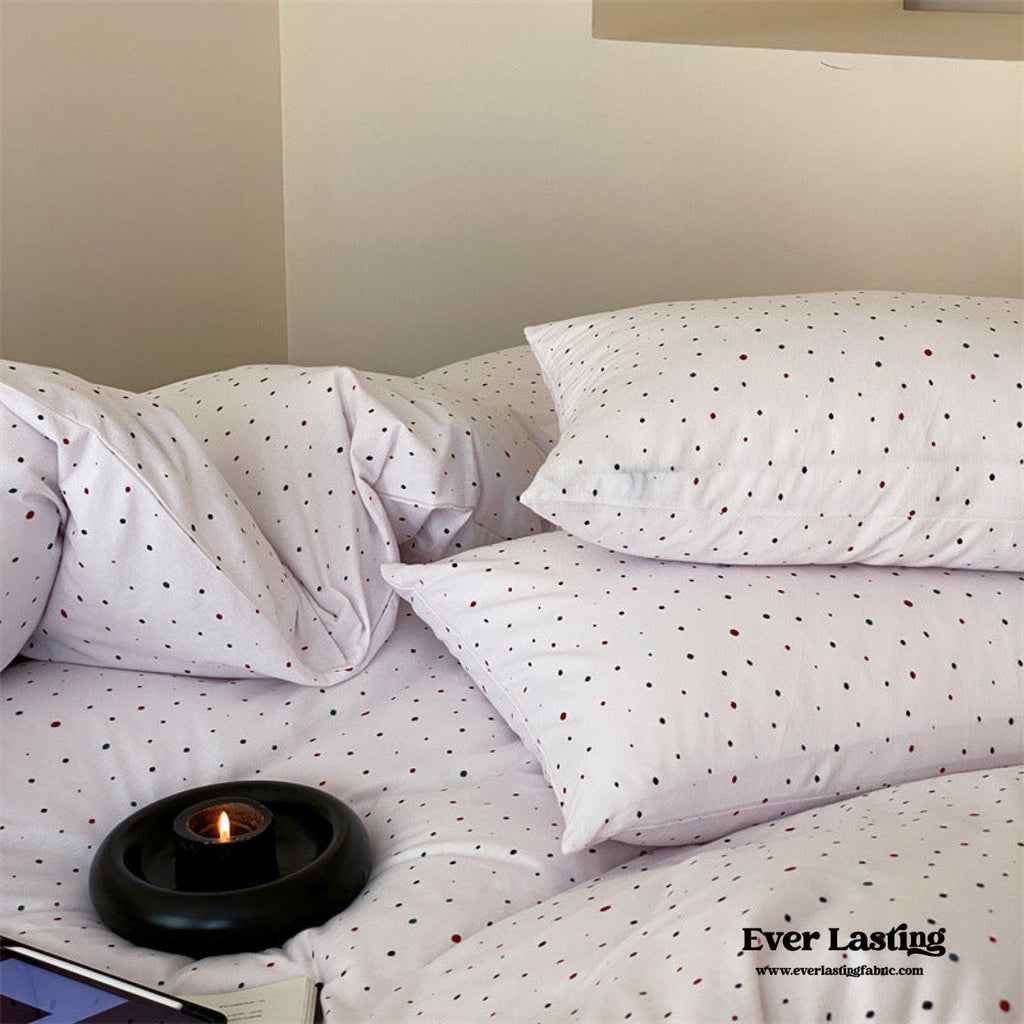 Mini Polka Dot Jersey Knit Bedding Set / White