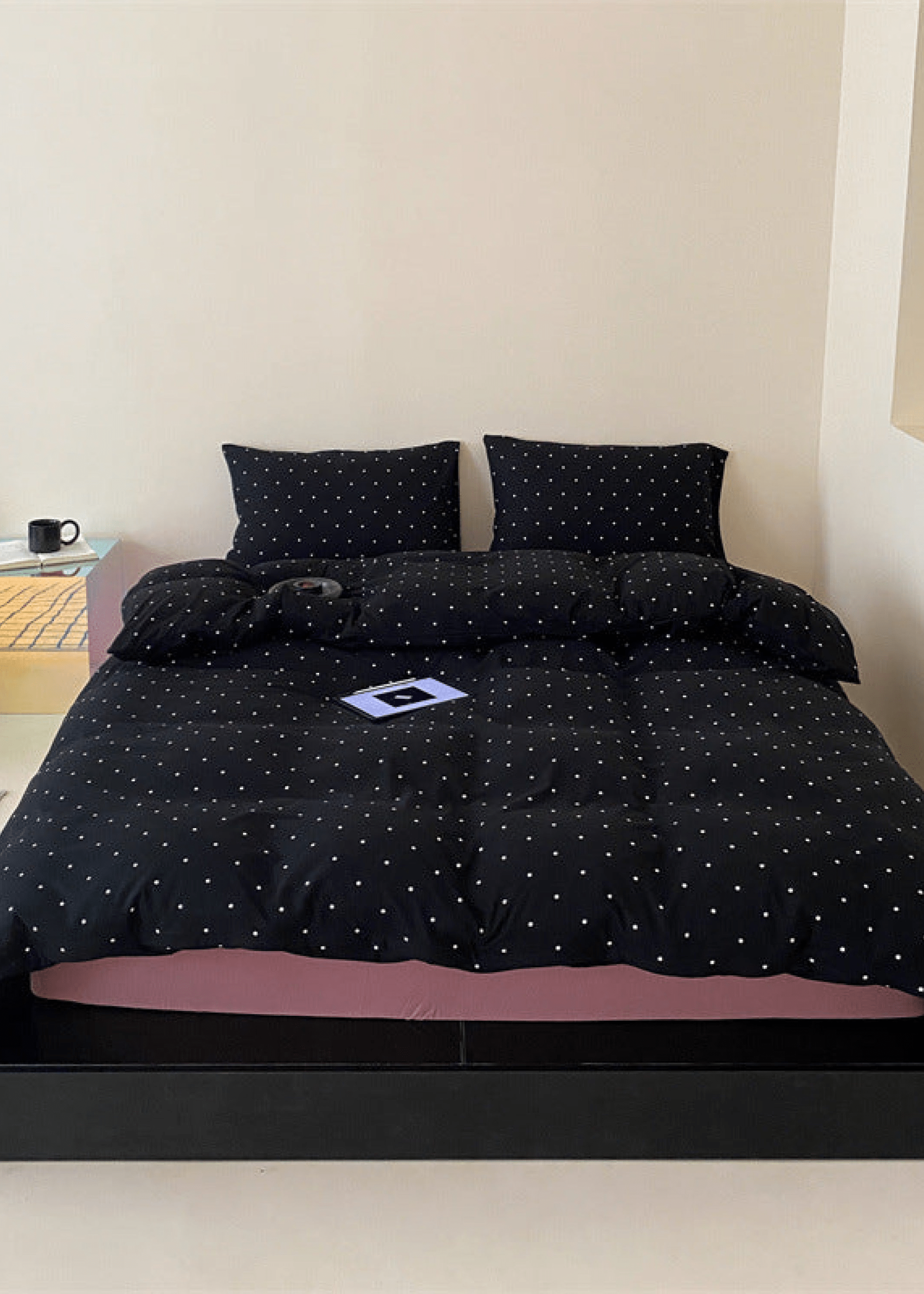 Mini Polka Dot Jersey Knit Bedding Set / White