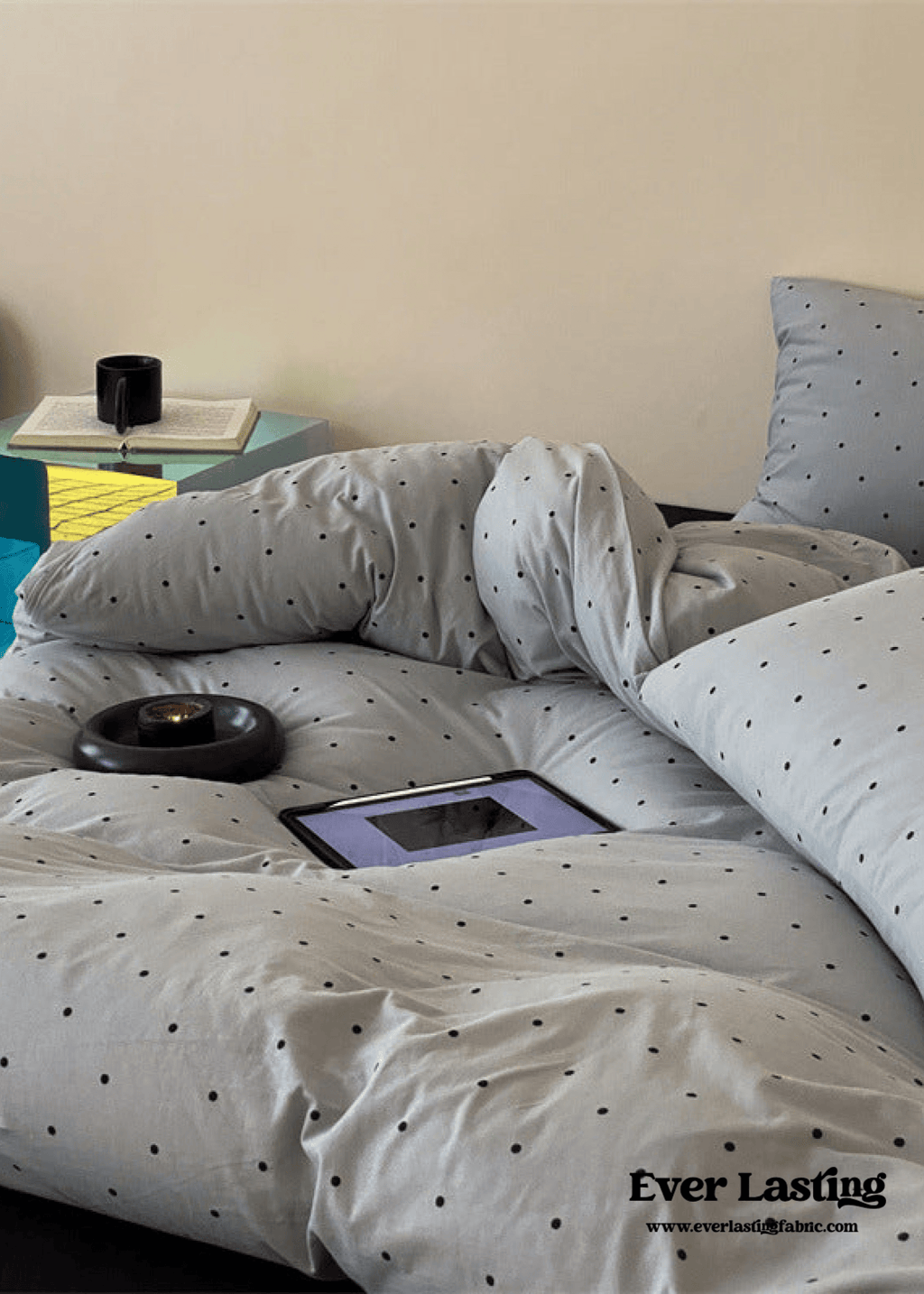 Mini Polka Dot Jersey Knit Bedding Set / White